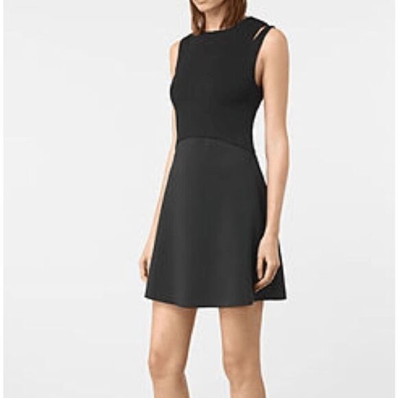 All Saints Sandy Dress Black Mini A-Line Two Tone Jersey and Satin Size Small - Picture 1 of 11